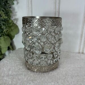 Crystal Candle Holder Silver Tone‎ Metal Holder Decorative Accent